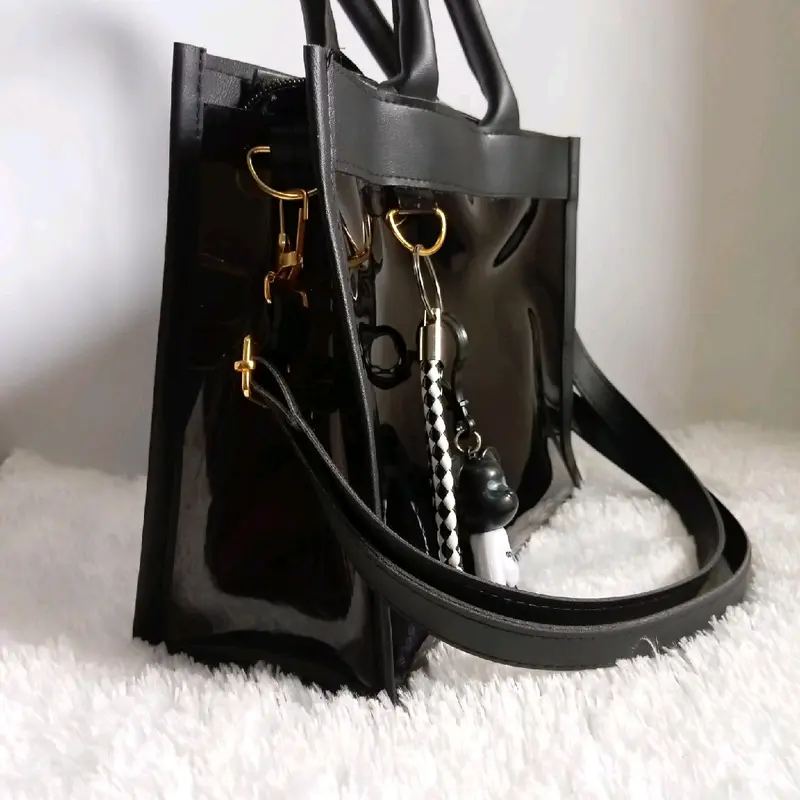 tas wanita transparan pvc mika hitam 4