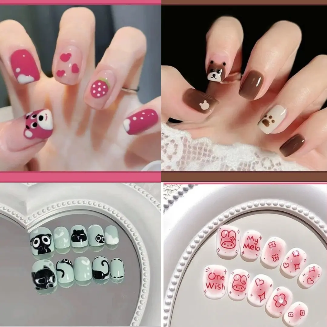 Các mẫu Nail xinh ngắn dễ thương bộ 24 nail gắn tay + được kèm phụ kiện keo dán dành cho Nữ