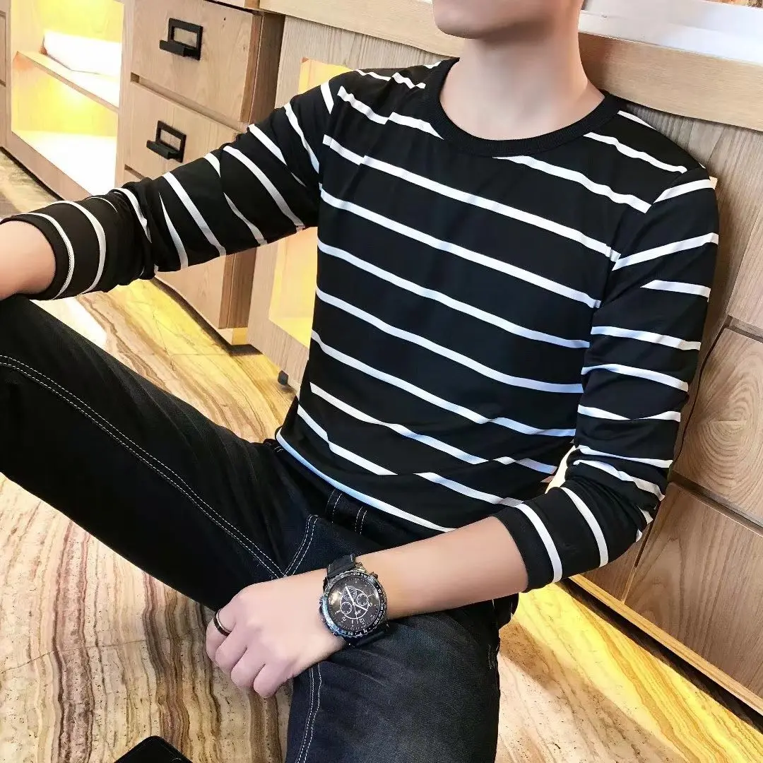 Áo Thun Nam Dài Tay, Bộ Sưu Tập Mùa Xuân Và Mùa Thu, Phong Cách Trẻ Trung, Áo Sơ Mi Cơ Sở Cổ Tròn, Quần Áo Hàng Đầu, Áo Thun Dễ Phối Đồ, Thích Hợp Cho Nam Giới, Mùa Thu