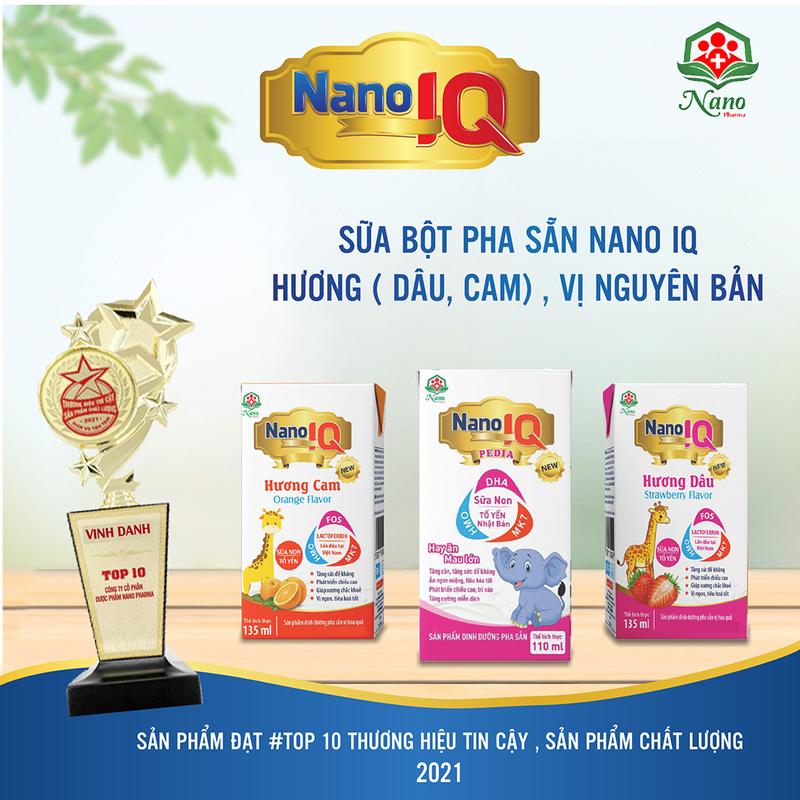 Sữa bột pha sẵn Nano IQ vị cam, dâu, Nano IQ Pedia Cho Bé