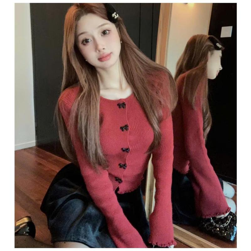 Áo thun đính nơ tay dài loe thời trang dành cho nữ 50-90kg - Un In Bs054 Top Voan Women 2