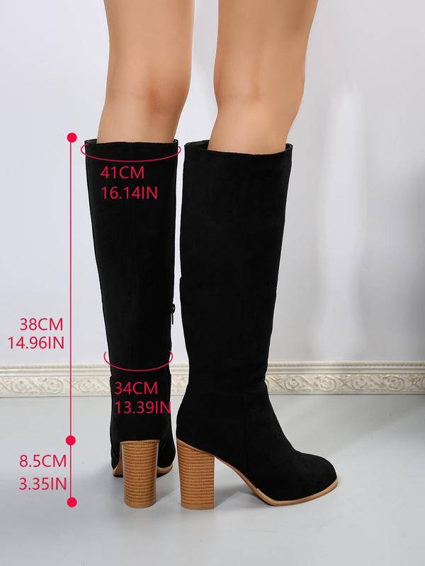 Women's Fashionable Solid Zipper Design Boots, Casual Comfortable Knee High Heels Boots for Daily Wear, Non-slip All Match Pointed Toe Winter Shoes for Party, Club 8