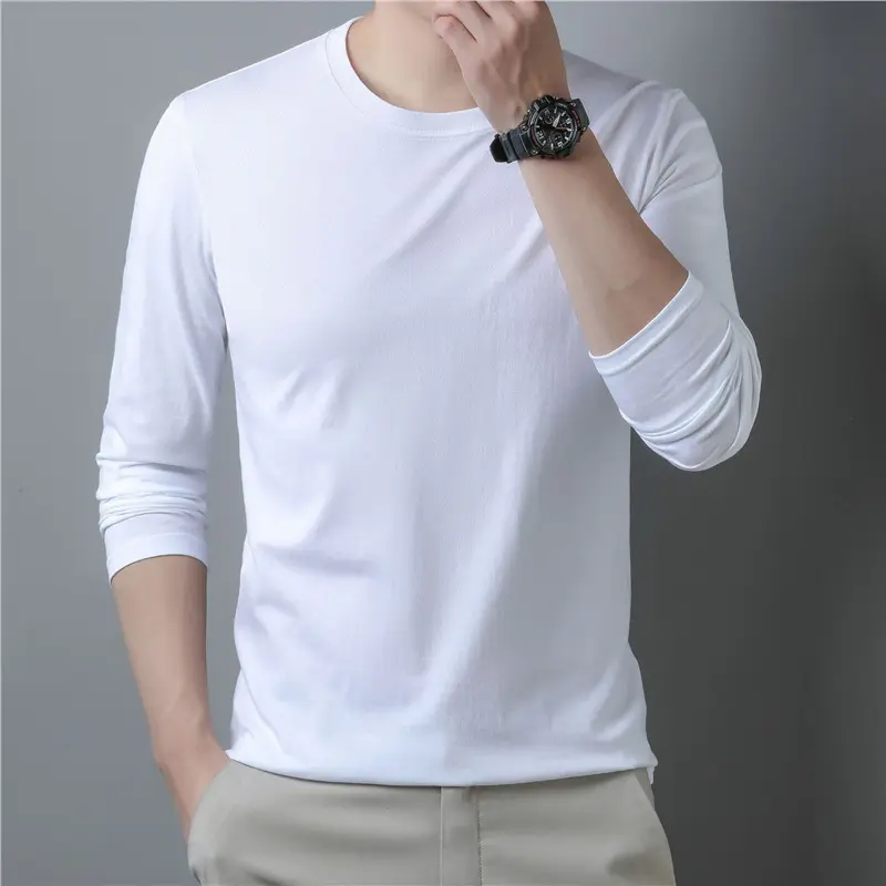 Áo Thun Dài Tay, Dành Cho Nam Giới, Mùa Xuân Và Mùa Thu, Màu Trơn Cổ Thuyền Thường Ngày Và Dễ Phối Đồ Áo Lớp Cơ Sở