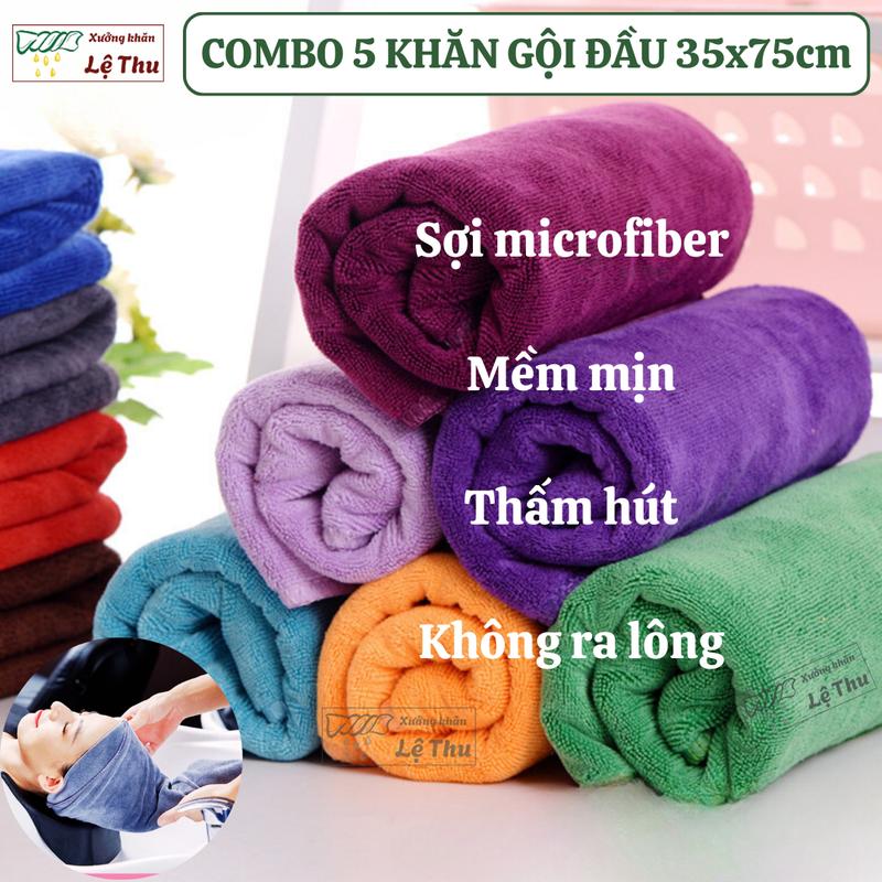 Combo 05 khăn gội đầu 35x75cm: chuẩn spa salon chất liệu microfiber loại 1 siêu mềm mịn siêu thấm hút không ra lông - Nhà Tắm