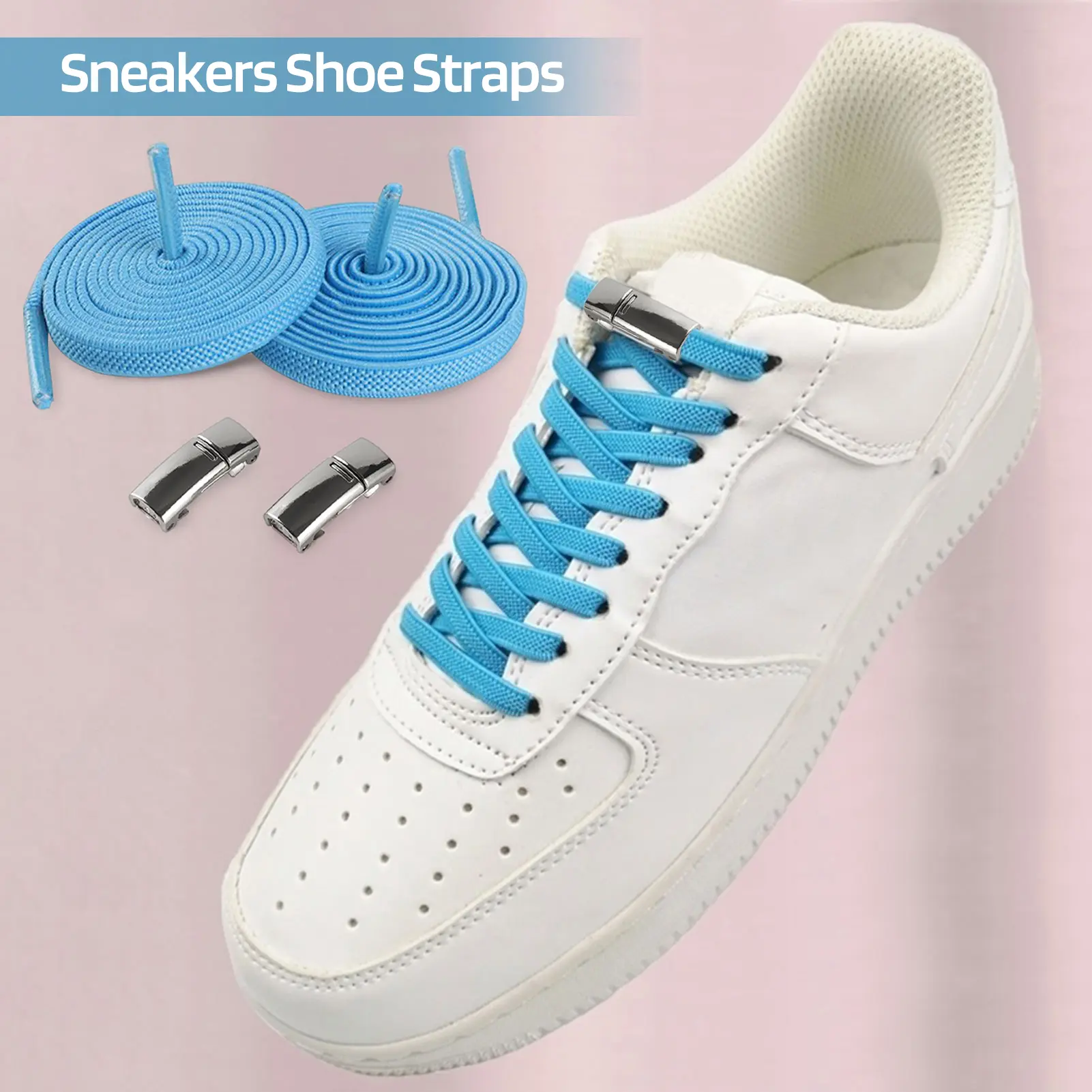 2Pcs Magnetic Shoelace Metal Buckle with 2 Elastic Shoelaces Lazy Kids Adults Sneakers Sports Shoes No Tie Laces Quick Lock Buckle Shoes Accessories
