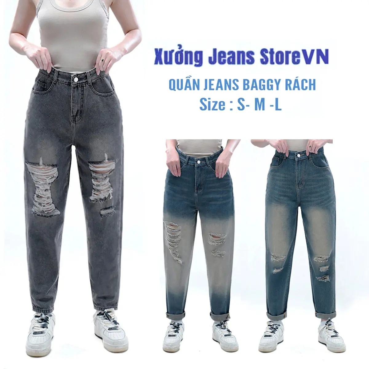 Quần Jean Baggy Rách,Thiết Kế bò Fom Baggy, Chất Jean Cao Cấp Mềm Mịn, Xương jeans storevn, Tôn Dáng Thời Trang Denim,Pants women Khuy Có Túi Có Túi Khuy