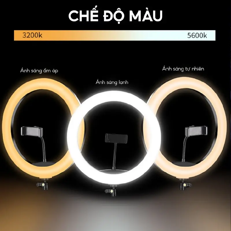 Đèn Livestream Size 26 30 33 36 cm và Chân 2m1 Hỗ Trợ Chụp Ảnh, Make Up Trang Điểm, Quay tiktok... Phụ Kiện Selfie Led 2