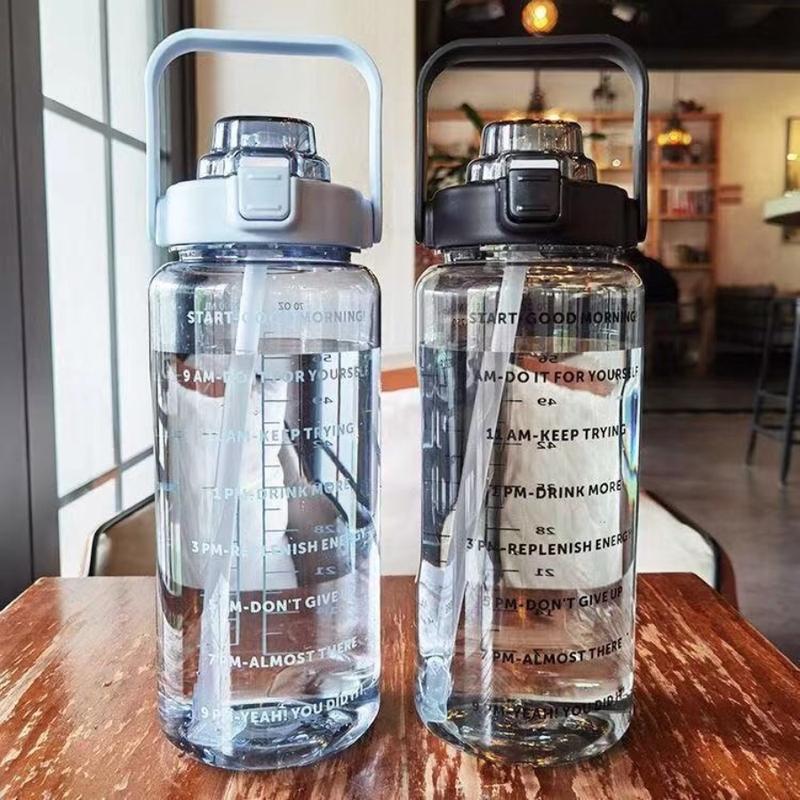 Botol minum Jumbo 2 LITER Motivasi Penanda waktu Tritan Quifit Handle BENING 2000ML Botol Minum 2L COD Supercook 2
