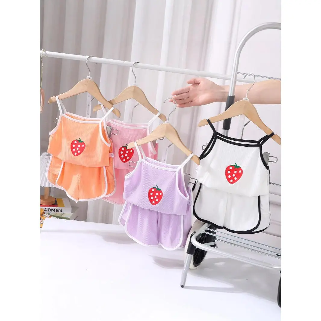 New Baby Girl Casual Infant Set Girls Ice Silk Strap Set Two-piece Set