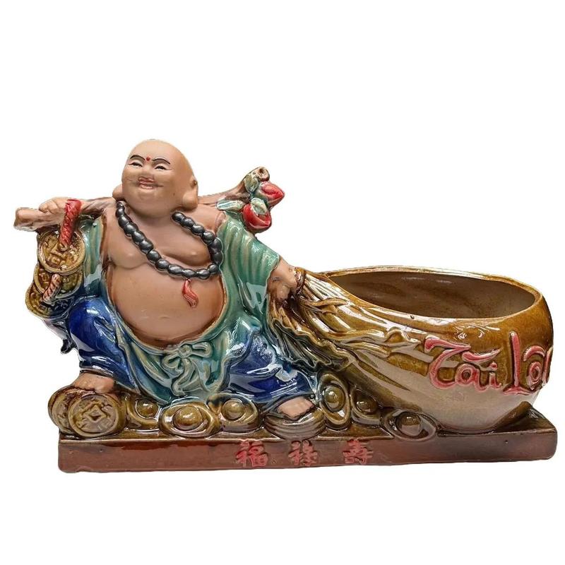 Chậu tượng ông Di Lặc kéo túi Tài Lộc trồng cây bonsai mini để bàn trà, trang trí nhà,BT 016 Decor Phòng Trang Trí Nhà Phòng Khách quan mô hình trúc tăm tượng  gà