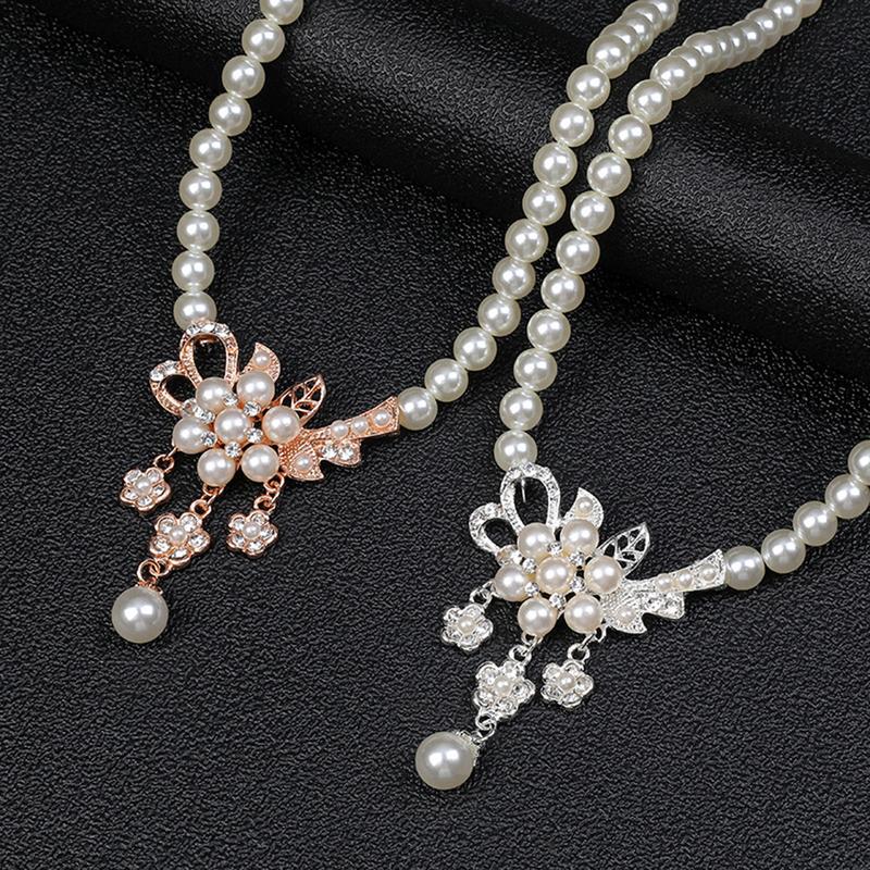 Ruitazd-Bộ Vòng Cổ Đính Cườm Cho Nữ, 1 Bộ, Ngọc Trai Giả Bóng, Kim Cương Giả, Hoa Nhúng, Vòng Cổ Cô Dâu, Bộ Bông Tai Đinh Tán, Trang Sức Đám Cưới 3