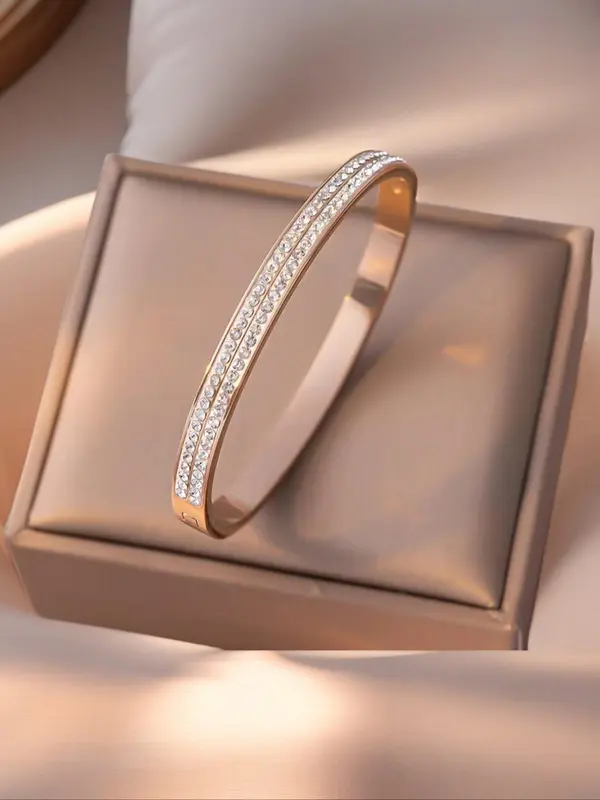 Women's Elegant Rhinestone Decorated Bangle, Exquisite Trendy Bangle, Fashionable Jewelry for Women As Gift 4