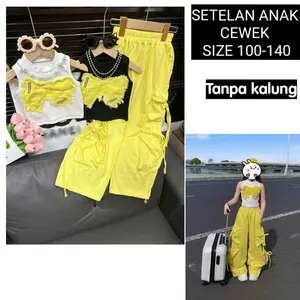 (LOLI-JKT) BS- 853 SETELAN BAJU ANAK CROPTOP CELANA CARGO SRUT 2 WARNA PITA RAWIS BAHAN BAGUS SIZE 100-140