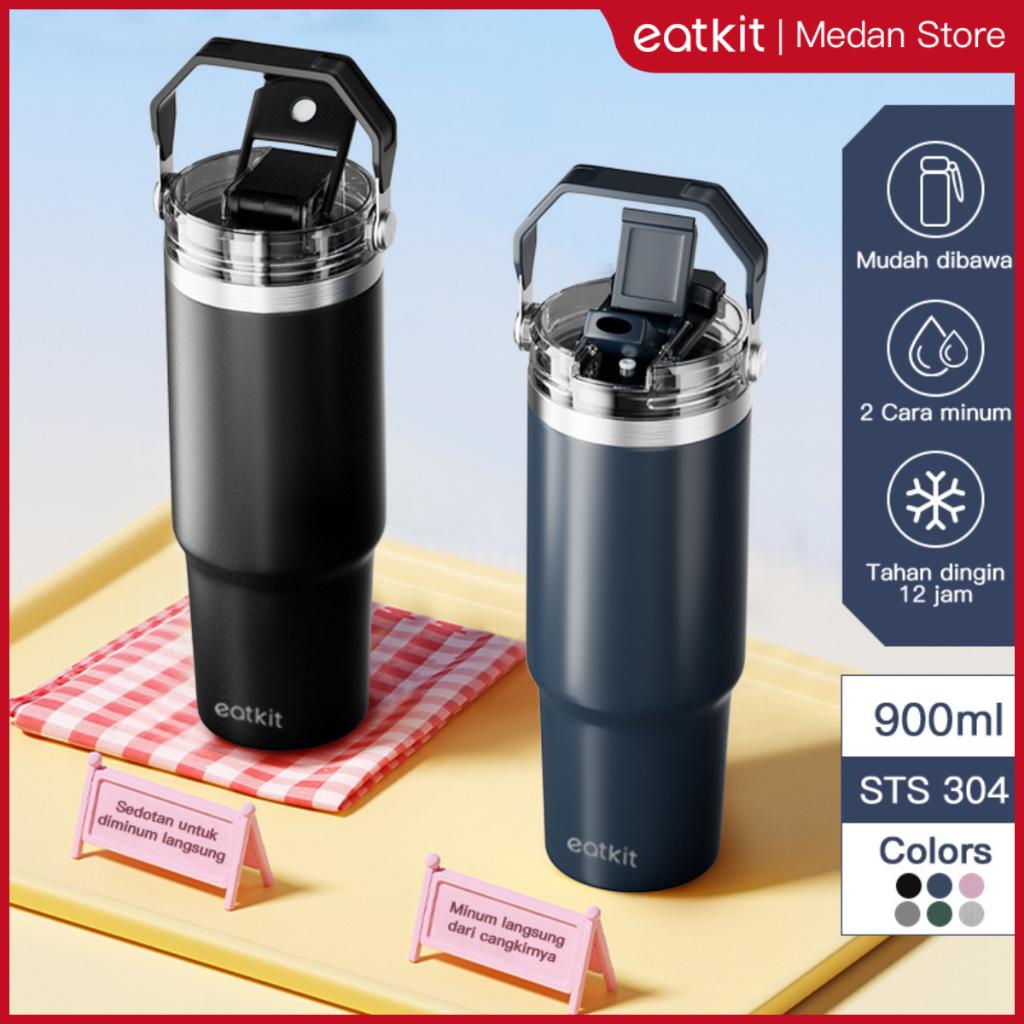 【Medan Ready Stock】Eatkit Tumbler Minum Stainless Steel 900ml Handle 2in1 Vacuum Insulated Portable Thermos Tahan Panas termos vakum