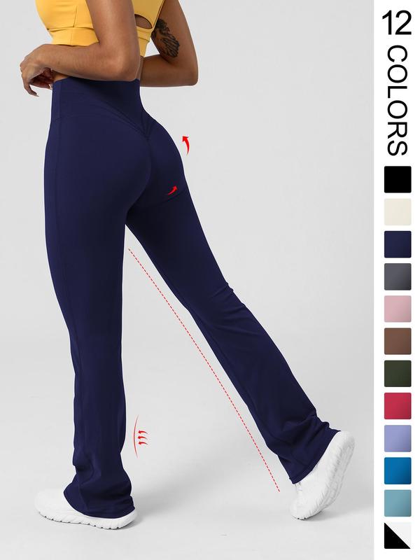 Women's Basic Plain High Waist Slim Flare Leg Yoga Pants, Solid Bell Bottom Sports Trousers for Workout Gym Fitness, Women's Joggers 4