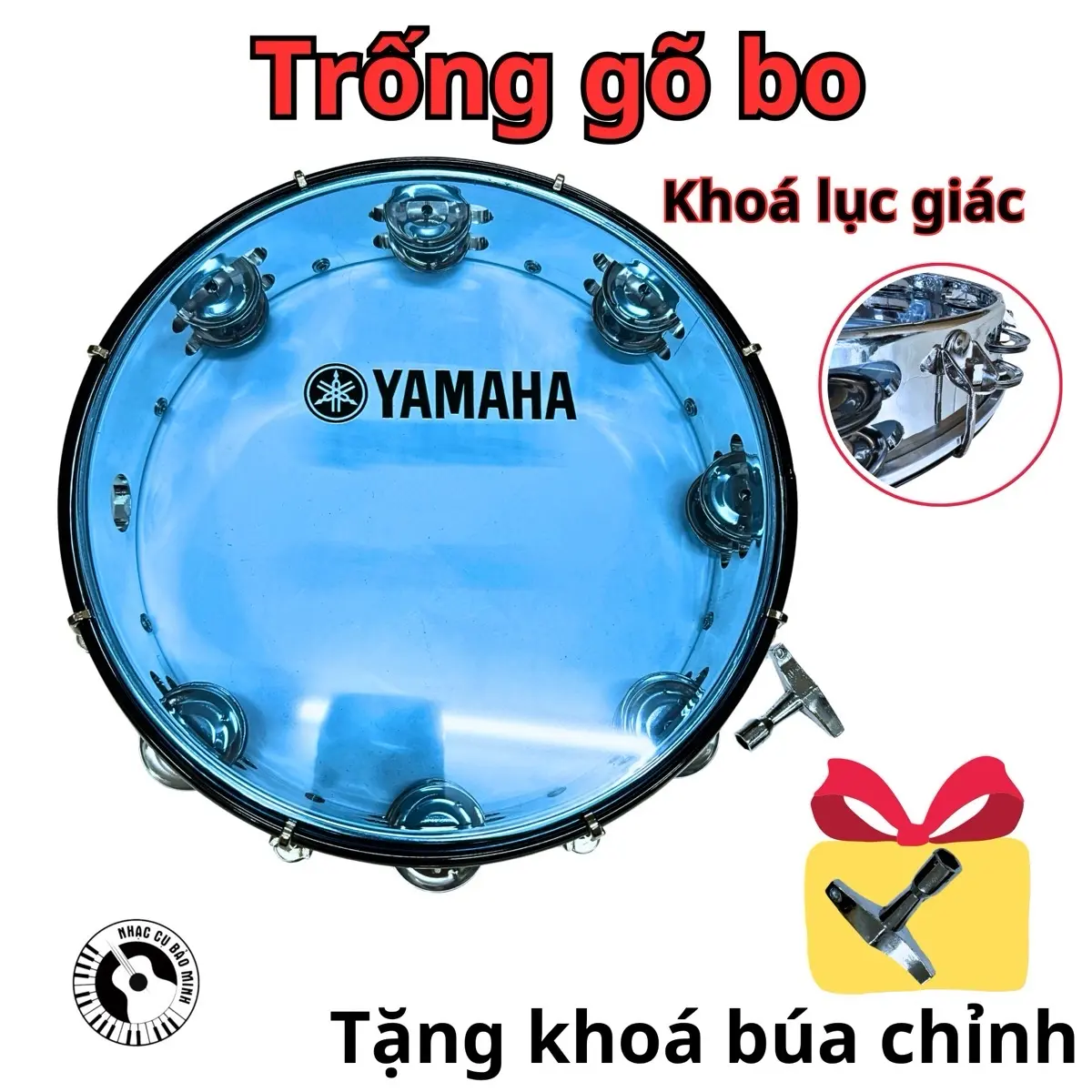 Trống gõ bo YMH khoá chỉnh lục giác, tambourine, lục lạc . Khung nhựa xi, dễ dàng tập và chơi nhạc. Tặng kèm búa khoá chỉnh lục giác Toys trong go gõ nhạc