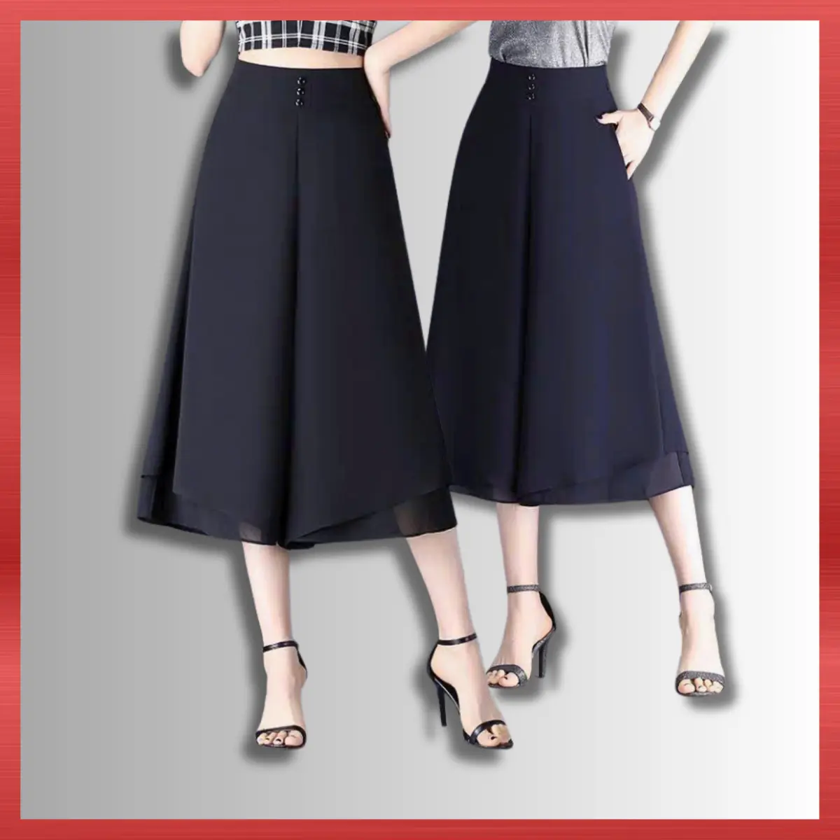 Quần Váy 2 Tầng V301, Mẫu Quần Dài Nữ (Women Pants) Trung Niên Ống Rộng Chất Chiffon Lưng Thun Phối Nút Có Túi | Thời Trang NP Clothing