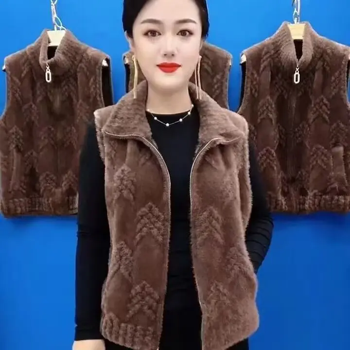 Quần Áo Mùa Đông Cho Mẹ, Phong Cách Phương Tây, Áo Khoác Nhung Lông Chồn, Trang Phục Mùa Thu Thanh Lịch, Áo Vest, Thích Hợp Cho Phụ Nữ Trung Người Già Và Cao Tuổi, Áo Vest Dễ Phối Đồ, Hàng Mới Về 2024 4