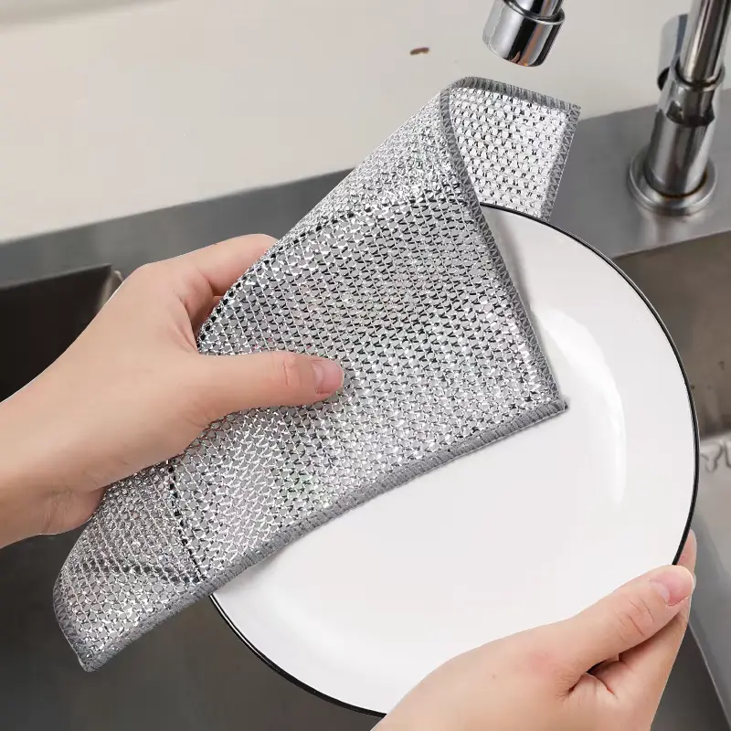 5 cái-Khăn lau đa năng dệt từ sợi thép - Bền bỉ, chịu mài mòn, dễ dàng vệ sinh, hiệu quả tẩy rửa. 1