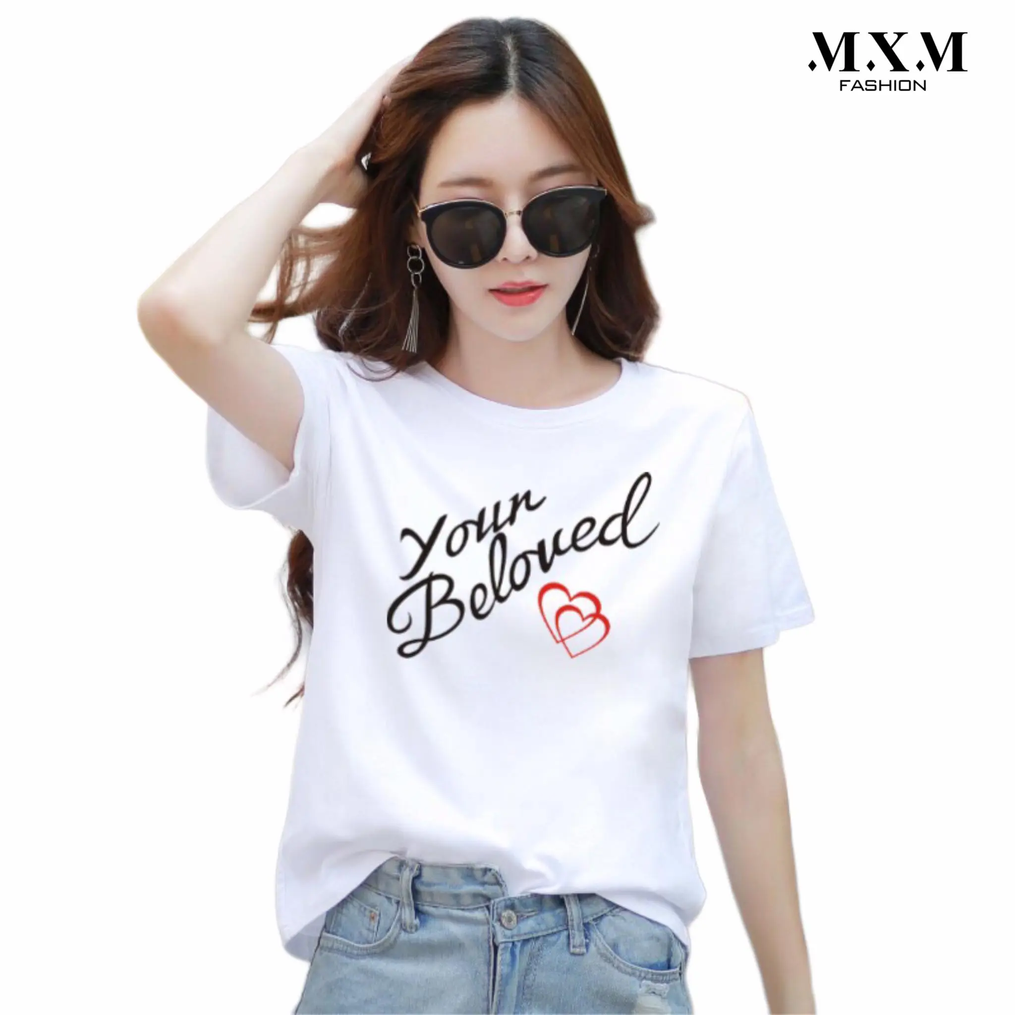 Áo thun nữ cổ tròn form rộng thun cotton 4 chiều in chữ Beloved từ 40-60kg ( ANU005 ) Top cổ tròn Women Trắng