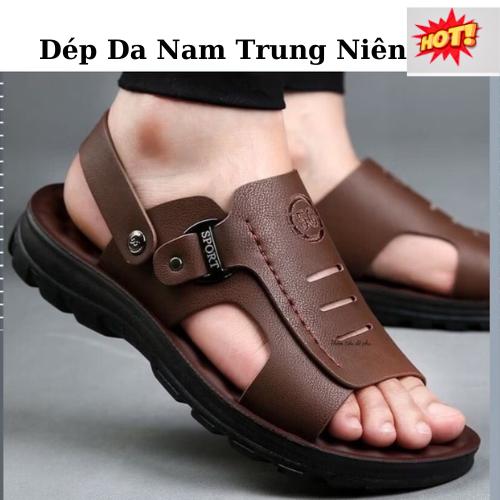 Dép Da Nam Trung Niên Cao Cấp Dép Quai Ngang Dáng Rọ Sang Trọng Lịch lãm