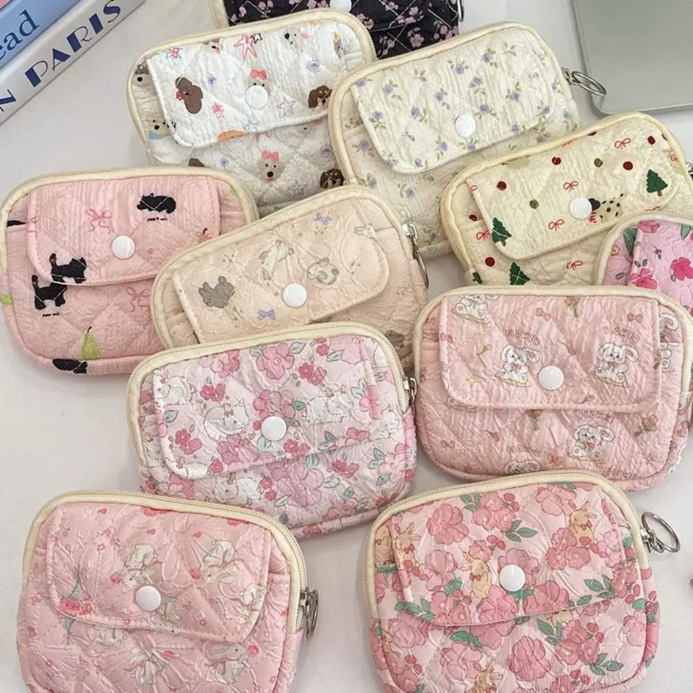 Sweet Flower Floral Coin Purse Large Capacity Pinted Small Makeup Lipstick Bag Korean Style Money Bag Mini Canvas Storage Bag Travel