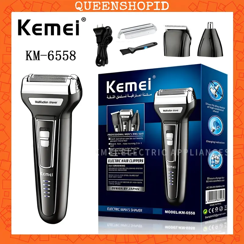 [BISA COD] Kemei KM 6558 Hair Clipper 3in1 Alat Cukur Rambut Jenggot Dan Bulu Hidung 0