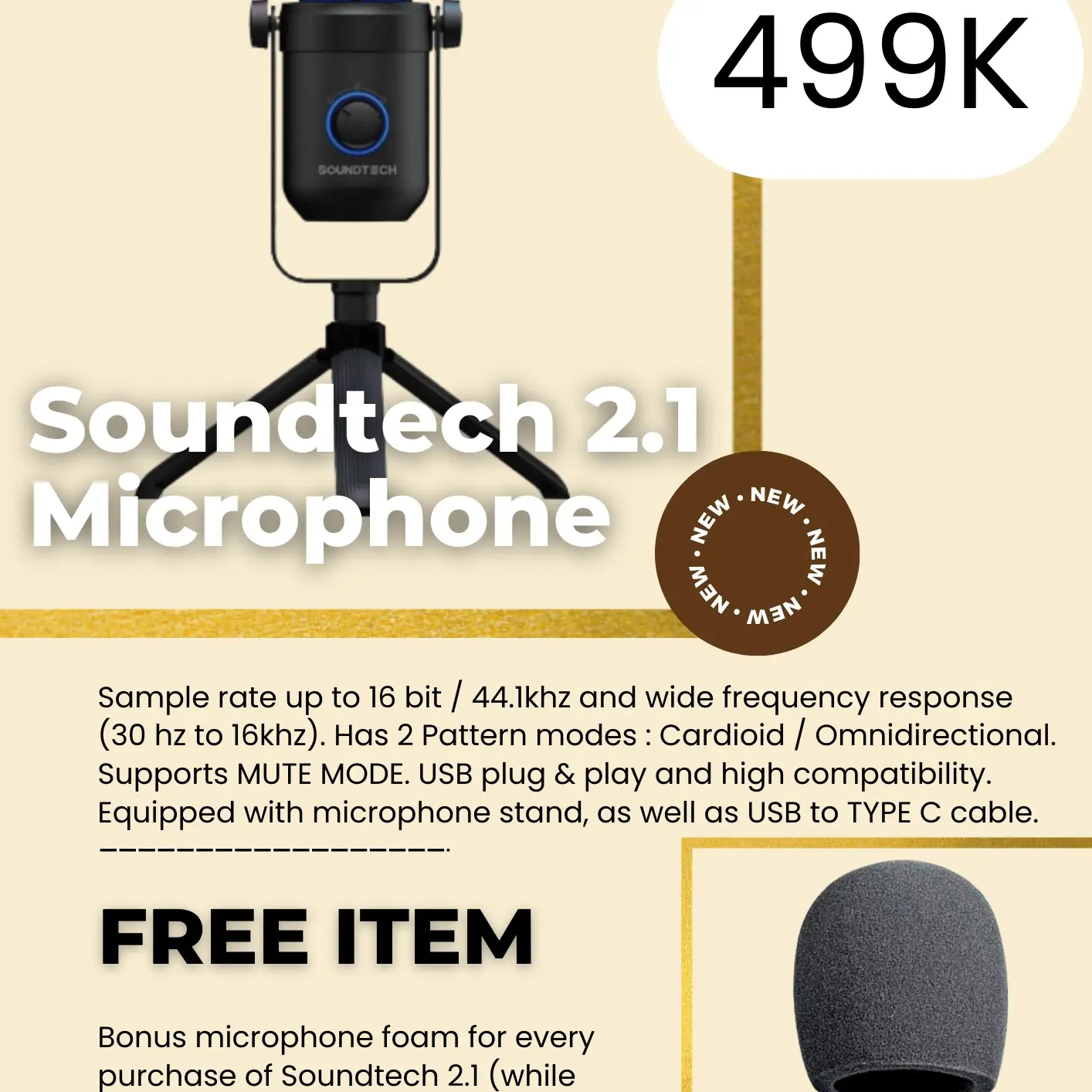 SOUNDTECH 2.1 USB Condenser microphone Cardioid and Omnidirect for PC komputer mic