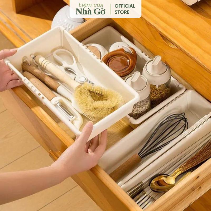Khay Chia Ngăn Kéo Đựng Đồ Đa Năng Nhà Gờ, Hộp Nhựa Đựng Đồ Kéo Dài Mở Rộng Sắp Xếp Ngăn Bàn KE24M3 Chống Bụi