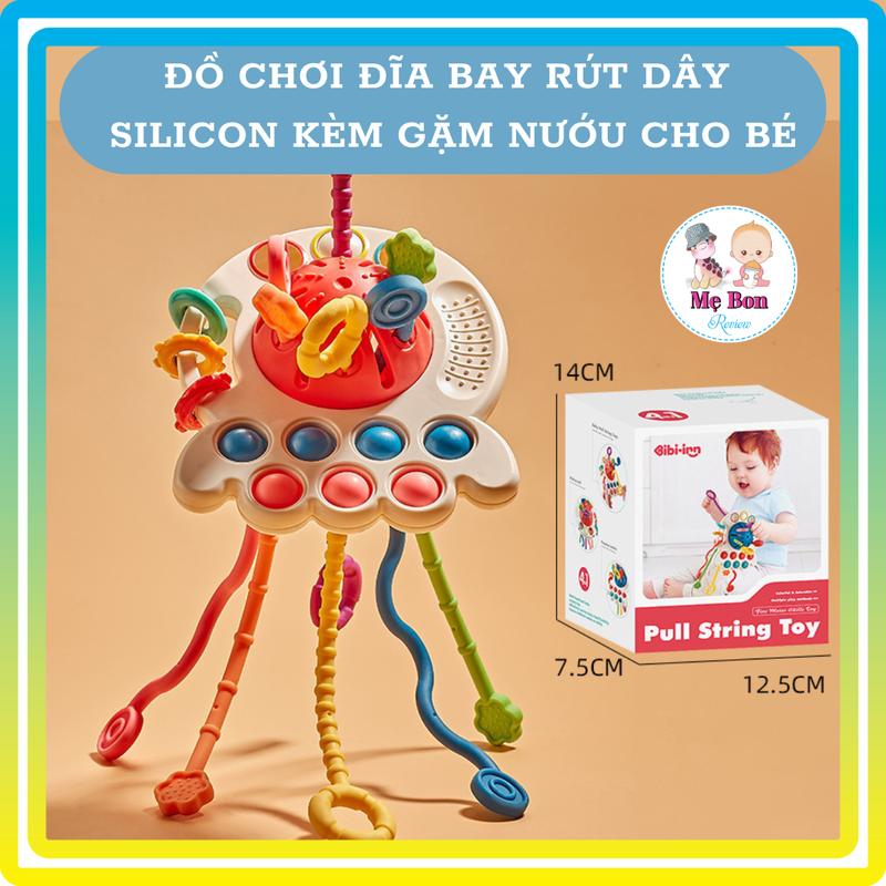 Đồ chơi montessori đĩa bay Pull String Toy rút dây gặm nướu luyện vận động tinh cho bé từ 6 tháng dochoi