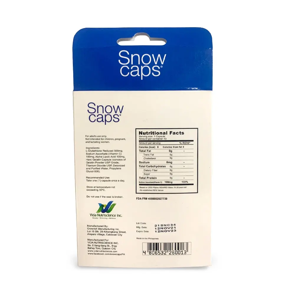 snow caps glutathione philippines SnowCaps L-Glutathione 500mg with FREE Snow Retinol Serum 30mL