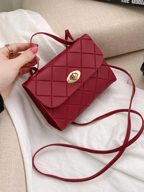 Fashion Quilted Pattern Pu Leather Crossbody Bag, Casual Solid Color Shoulder Bag for Women, Trendy Versatile High-quality Daily Commuting Bag, Sling Purse 2