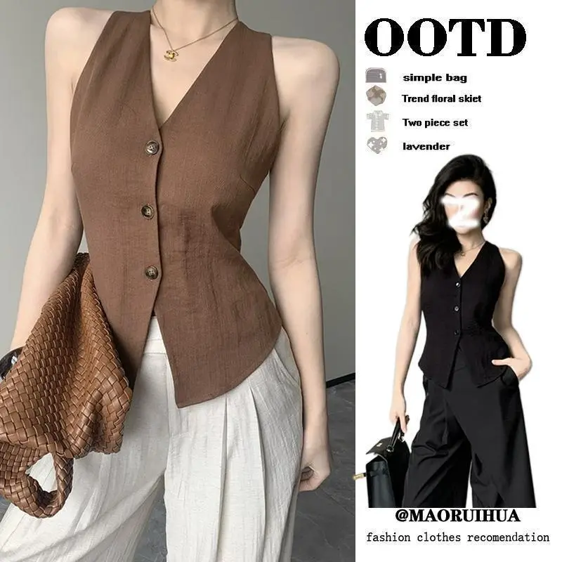 Áo Vest Phong Cách Cổ Điển Kiểu Pháp, Dành Cho Nữ, Không Tay, Ôm Vừa Vặn, Thiết Kế Thời Trang, Thích Hợp Cho Mùa Hè 2025, Hàng Mới Về