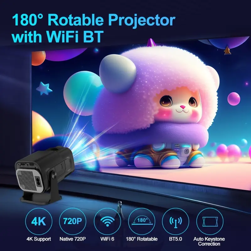 Máy Chiếu thông minh, NEW HY320 PRO, Led Cầm Tay 4K, Tương thích với TV, Máy tính xách tay, Điện thoại Android, Netflix và Bluetooth, Hy320 Pro 3