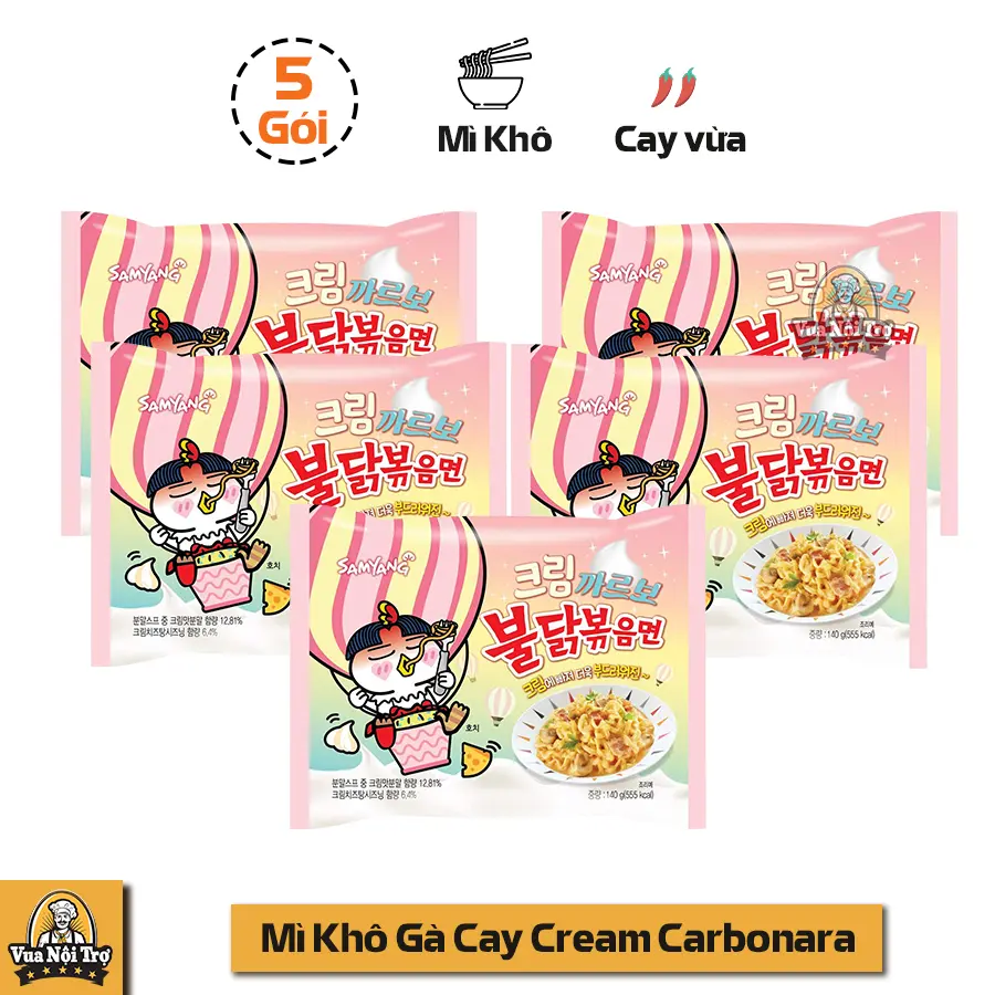 5 Gói Mì Khô Gà Cay Vị Cream Carbonara Samyang (140g/gói)
