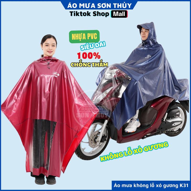Áo mưa choàng 1 mũ không lỗ xỏ gương K31 Sơn Thủy nhựa PVC nguyên sinh không mùi siêu dai, siêu chống thấm