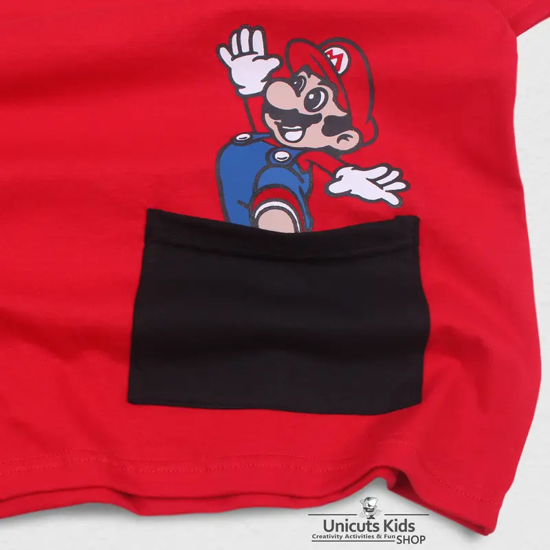 Kaos Anak Super Mario /  Baju Anak Laki Laki Mario Bros / Pakaian Anak Perempuan Pocket Red / Kaos Anak Anak Unicuts 3 Sampai 10 Tahun Bordir Fashion 3