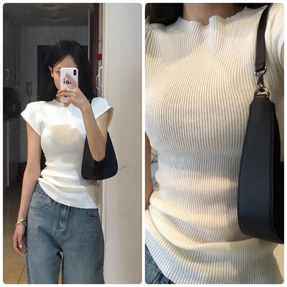 Áo thun màu trơn tay hến trắng và nâu tây