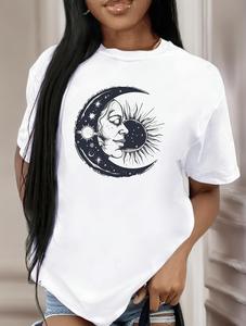 Trendy Women's Graphic Tee, Casual Round Neck T-shirt for Daily Wear, Soft and Stretchy Summer Outfit, Machine Washable