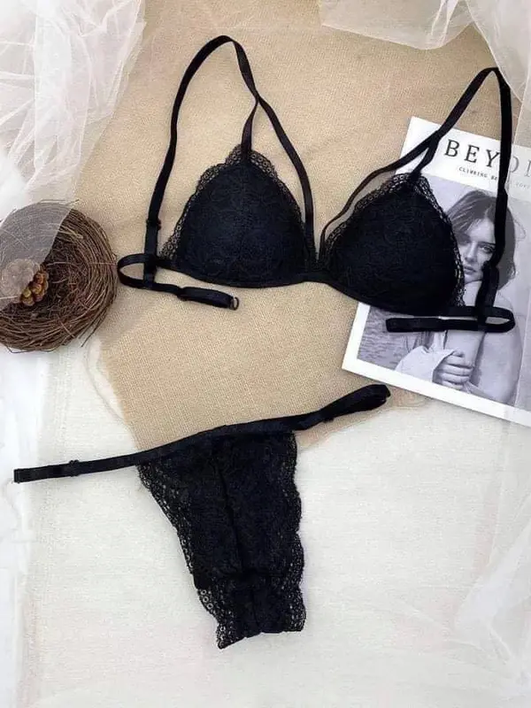 Đồ lót nữ - Nội y nữ ren sexy thiết kế quần dây và quần đùi MINLINGERIE ren co giãn thoáng mát Bra Áo Quần Lót Nhung chỉ giặt tay 【buy1 take 1】black áo lót 1