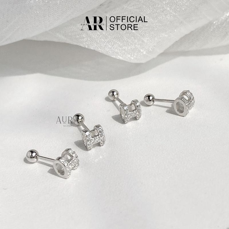 Khuyên tai bạc 925 bông tai bạc chữ H mini-Kt07-AURASILVER