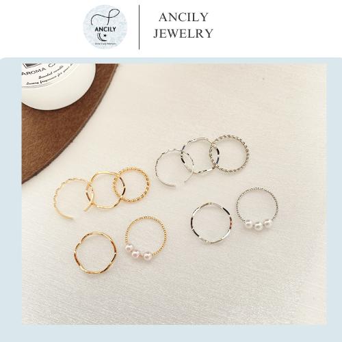 Set phụ kiện Nhẫn Sóng Bạc Đơn Giản Thanh Lịch Phong Cách Hàn Quốc 0