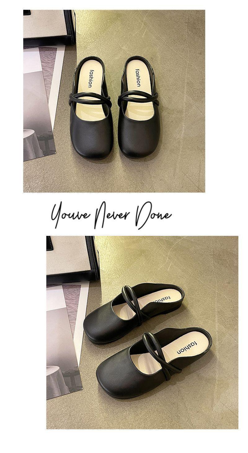 Product Introduction of Women Mules Summer Elegant Square Closed Toe Flat Slippers Female Shoes Casual Leather Black White Slides Plus Size 36-41 Footwear Girl 15