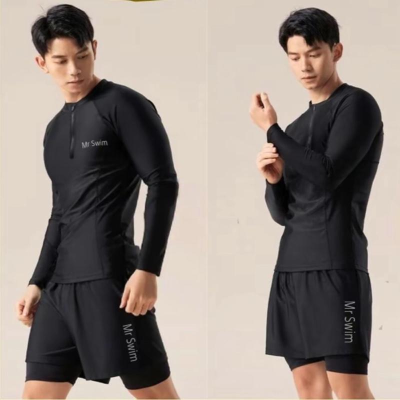 Bộ đồ bơi nam kín đáo quần 2 lớp áo tay dài và ngắn có khóa kéo đi biển phong cách thể thao