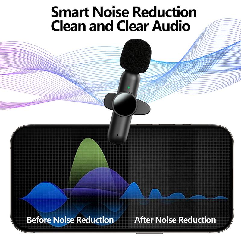 Wireless Lavalier Microphone, USB Rechargeable Microphone, Noise Canceling Microphone for Live Streaming, Voice Recording, Home Theater 5