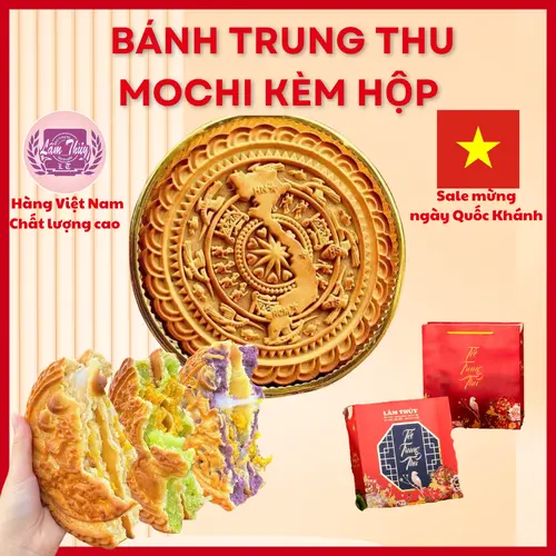 Bánh trung thu mochi trứng Lâm Thuỷ kèm HỘP xách 300gr - khoai môn, cốm đậu xanh mochi
