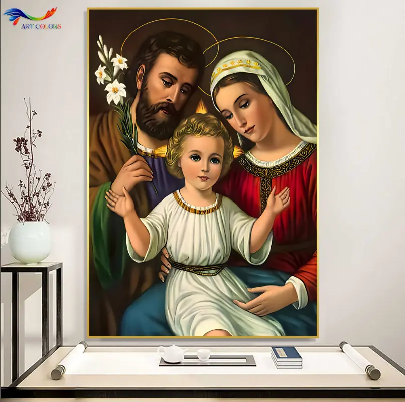 Tranh tráng gương gia đình chúa, Chúa ban ơn, Chúa lòng thương xót, Đức mẹ Maria, Mẹ Hằng- Bo viền cao cấp