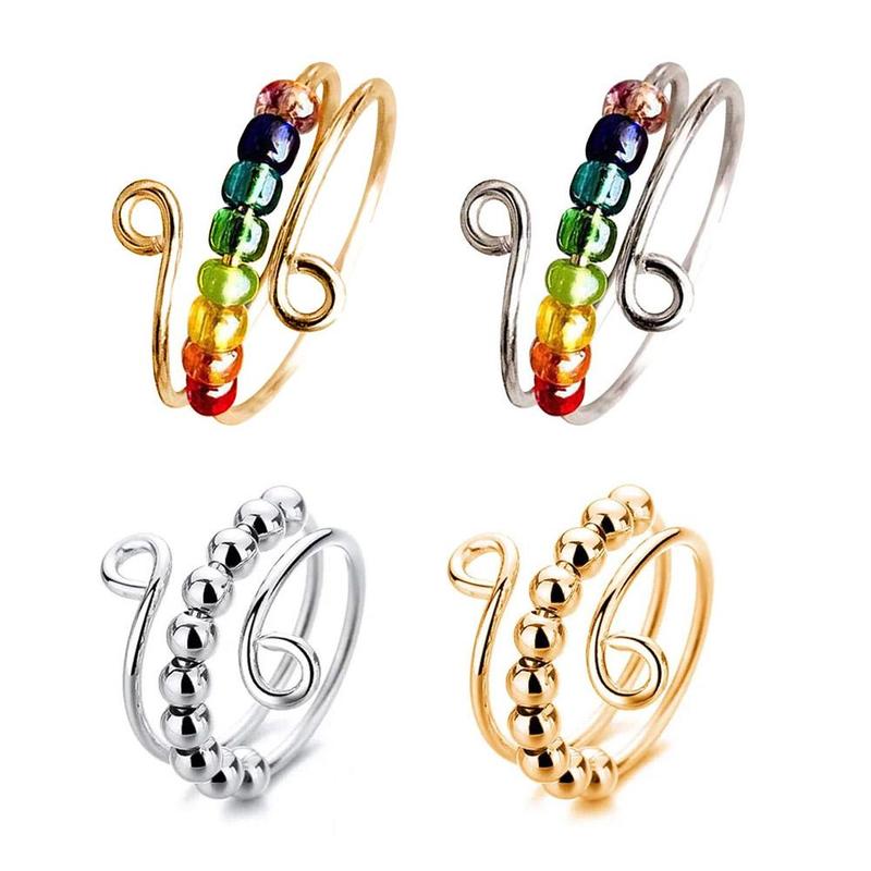 Women Casual Colorful Bead Rings Personality Rings Opening Adjustable ...