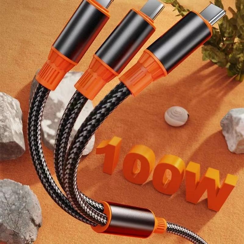 3 In 2 Fast Charging Cable 100W Nylon Weaving Charger Cord 3 In 1 Zinc alloy Data Cable For ios 15 Type C Android Kabel 6