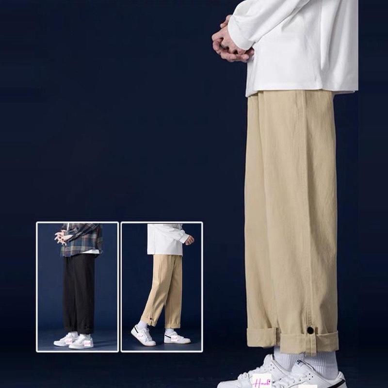 Quần Kaki Nam Nữ Ống Suông Basic Unisex - Kiểu quần baggy nam ống rộng xắn gấu trẻ trung năng động Menswear Pants Cargo Màu Đen